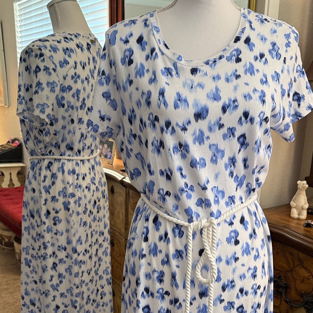 Michael Kors Blue & White Floral Print Maxi Dress/Size L - Picture 5 of 13
